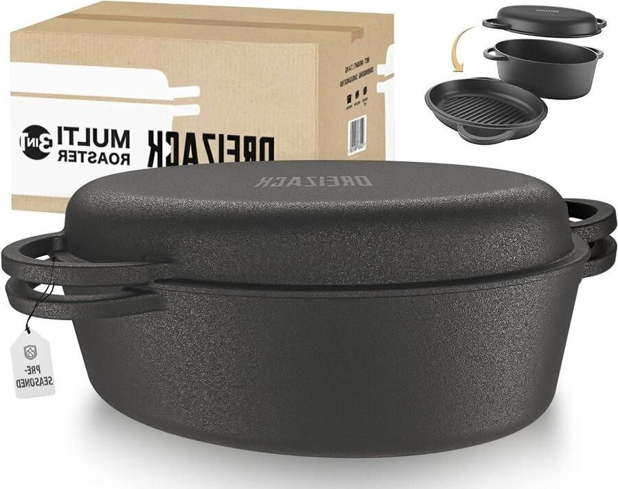 Gietijzeren Braadpan Dutch Oven Grillpan Allround Koken Natuurlijke Anti-aanbaklaag 83 Liter Zwart