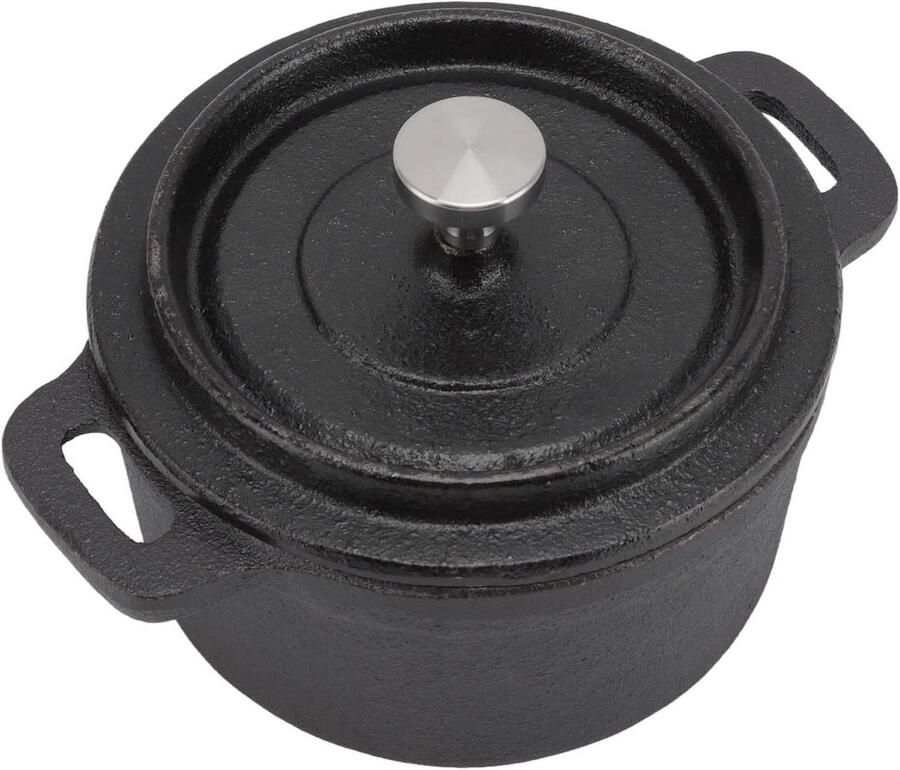 Gietijzeren Braadpan Dutch Oven Kookpot Langzaam Koken Superieure Warmteopslag 20 CM Zwart