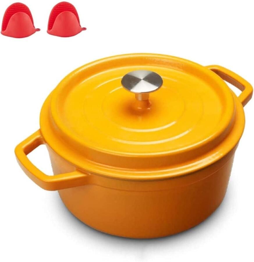 Gietijzeren Braadpan Emaille Pan Langzaam Garen Condensvrij Deksel 22 cm Geel