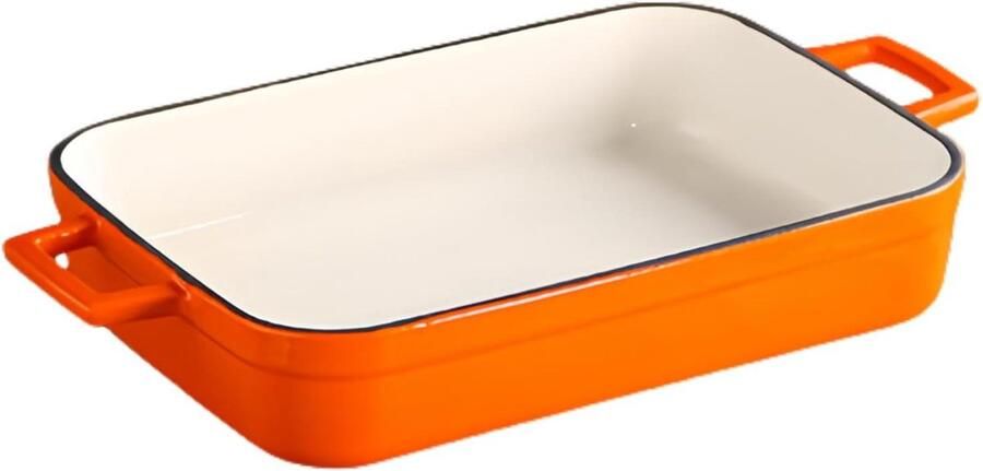 Gietijzeren Braadpan Emaille Pan Langzaam Garen Gelijkmatige Warmteverdeling 30 x 21 cm Oranje