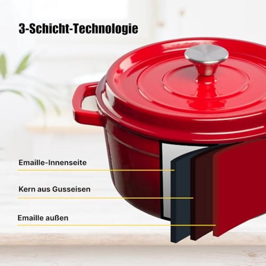 Gietijzeren Braadpan Emaille Pan Langzaam Garen Zelf Basting Deksel 47 Liter Rood