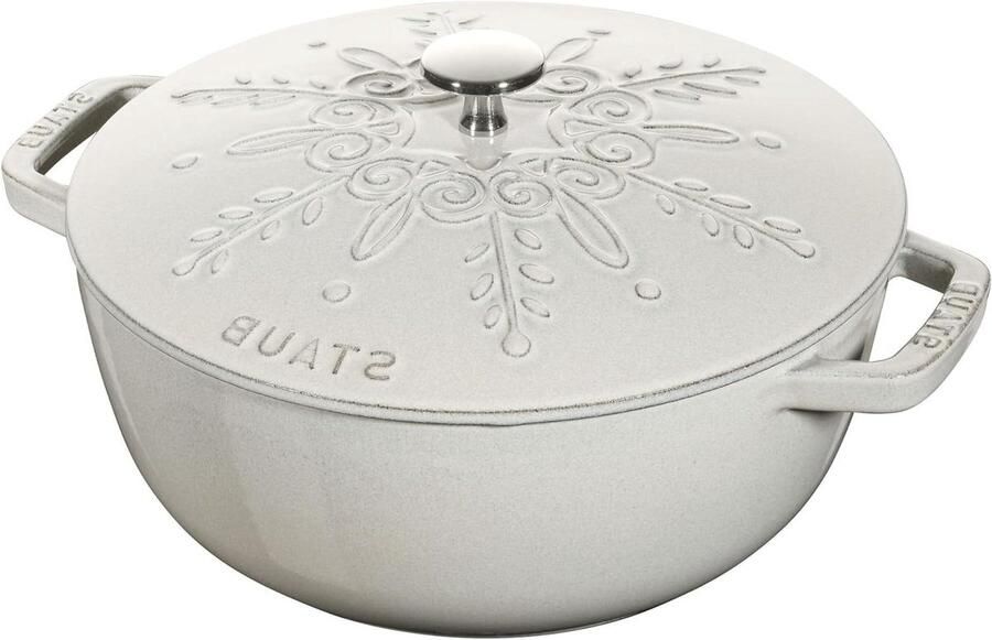 Gietijzeren Braadpan Franse Oven Langzaam Garen Sneeuwvlok Design 24 cm Witte Truffel