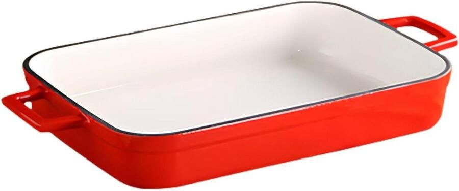 Gietijzeren Braadpan Geëmailleerde Pan Langzaam Koken Gelijkmatige Warmteverdeling 40 x 26 cm Rood