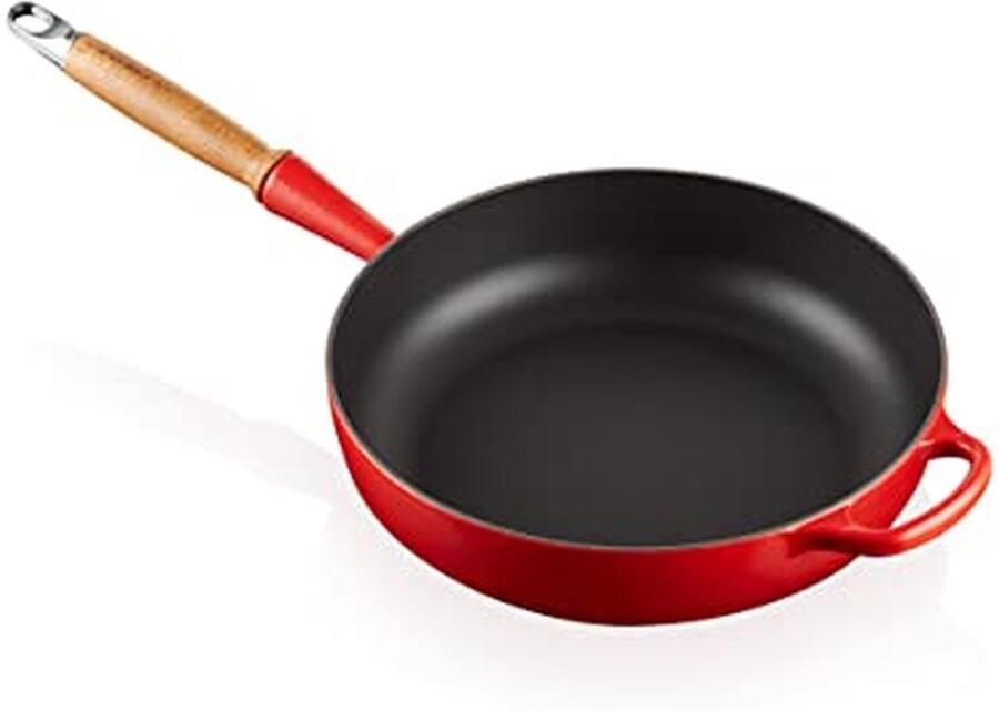 Gietijzeren braadpan Hapjespan met deksel Langzaam garen Houten handvat 28 cm Rozerood
