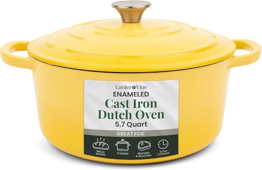 Gietijzeren Braadpan Hollandse Oven Langzaam Garen Geëmailleerde Coating 5.7 Liter Limoncello Geel