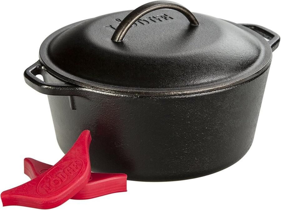 Gietijzeren Braadpan Hollandse Oven Langzaam Koken Gelijkmatige Warmteverdeling 5 Quart Zwart Rood