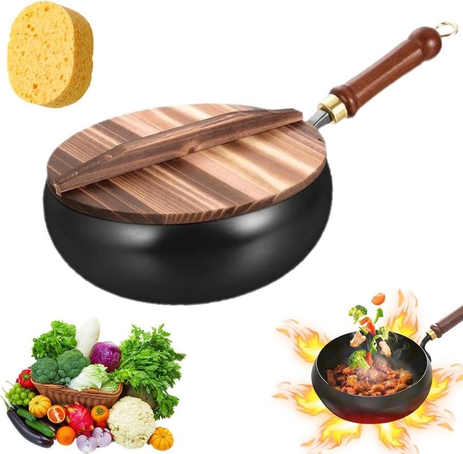 Gietijzeren braadpan Japanse ijzeren pan Multifunctioneel koken Handgemaakt robuust ontwerp 26 cm met deksel Zwart