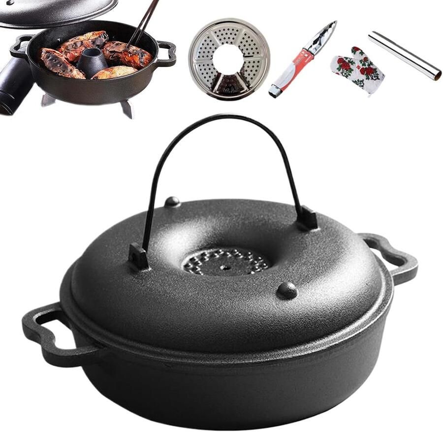 Gietijzeren braadpan Keukengerei Intensief gebruik Gelijkmatige warmte 26 x 26 cm Zwart