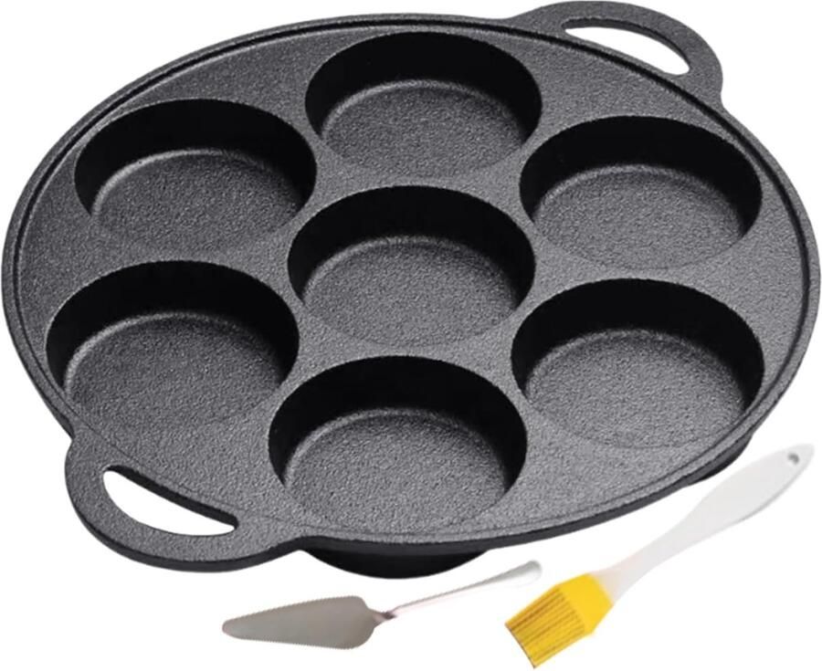 Gietijzeren Braadpan Koekenpan Grillpan Ontbijt Bereiden Antiaanbaklaag 7 Gaten 30.5 cm Zwart