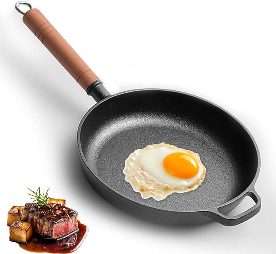 Gietijzeren Braadpan Koekenpan Grillpan Steak Braden Gecoat Vrij 27 cm Zwart