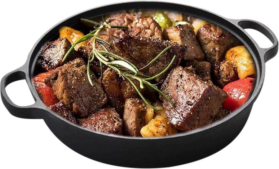 Gietijzeren Braadpan Koekenpan Grillpan Veelzijdig Koken Antiaanbaklaag 22 cm Zwart