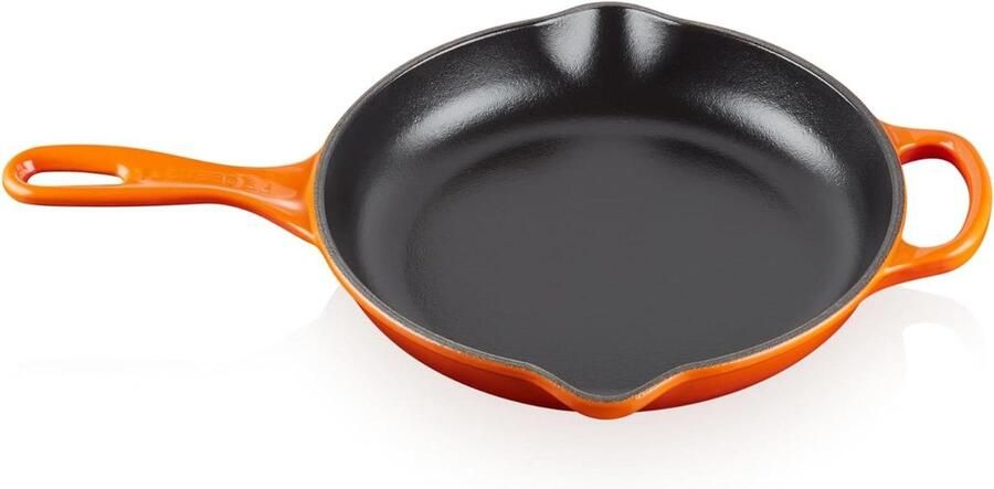Gietijzeren Braadpan Koekenpan Langzaam Garen Gelijkmatige Warmteverdeling 23 cm Vulkanisch Oranjerood