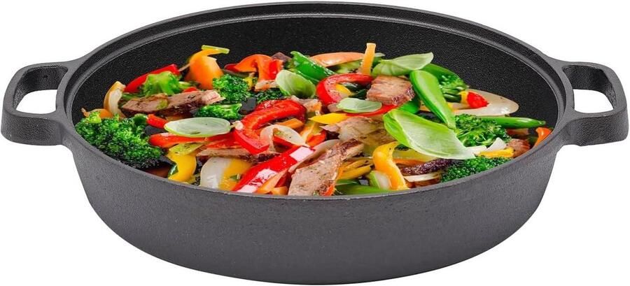 Gietijzeren Braadpan Koekenpan met antiaanbaklaag Koken en stoven Uitstekende warmte vasthoudendheid 22 cm diameter Zwart