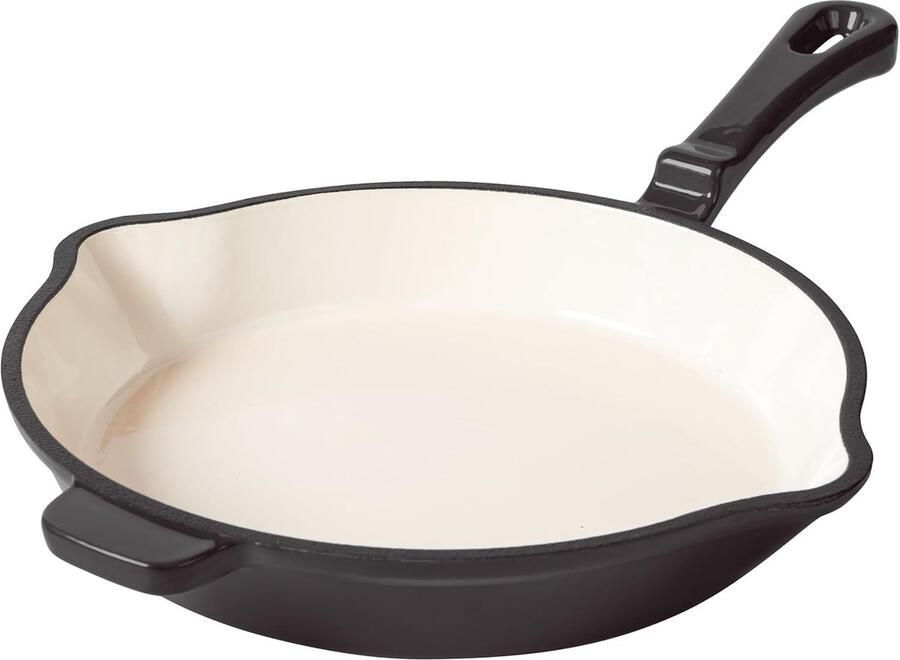 Gietijzeren braadpan Koekenpan plat Steaks braden PFAS-vrij emaille 28 cm Antraciet