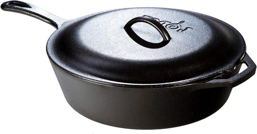 Gietijzeren Braadpan Koekenpan Stoofpan Koken en Braden Voorbehandeld met plantaardige olie 5 Liter Zwart