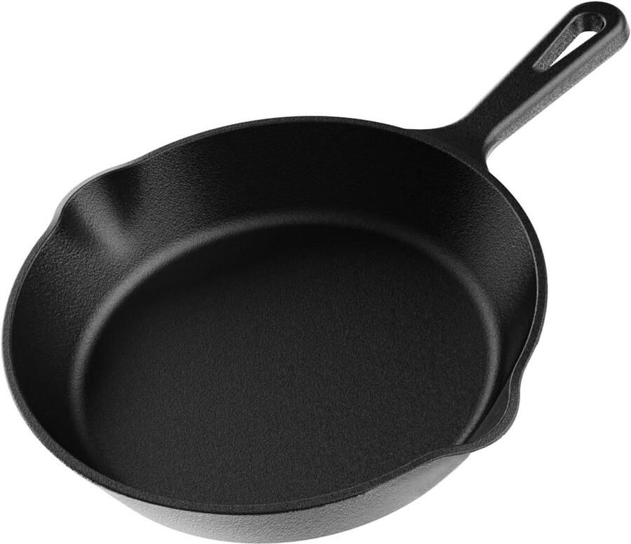 Gietijzeren Braadpan Koekenpan Stoofpan Langzaam Koken Voorgebrand Oppervlak 20 cm Zwart