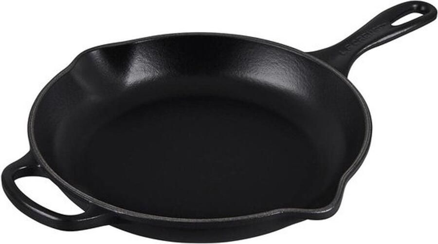 Gietijzeren braadpan Koekenpan Voor langzaam garen Twee schenktuitjes 23 cm Mat zwart
