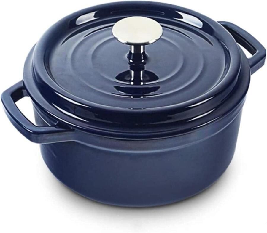 Gietijzeren Braadpan Kookgerei Emaille Allerlei Gerechten Condensvrij Deksel 22 cm Diameter Diepblauw