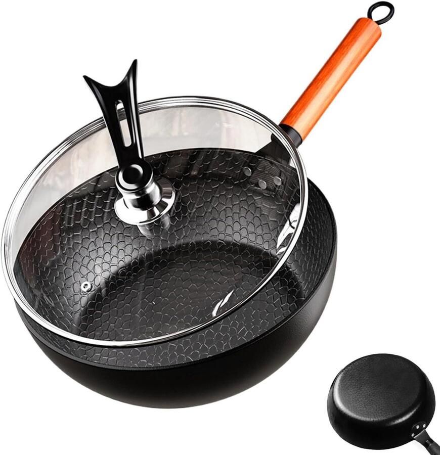 Gietijzeren Braadpan Koekenpan Pan Maaltijden Bereiden Gehamerd Antiaanbak 28 cm Zwart