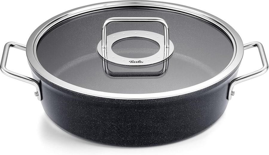 Gietijzeren Braadpan met Antiaanbaklaag en Glazen Deksel (Ø 28 cm 4.3 L) Geschikt voor Alle Warmtebronnen Inclusief Inductie