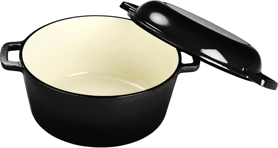 Gietijzeren Braadpan met Deksel 2 in 1 Hapjespan Geschikt voor Inductie en Oven 3.5 L
