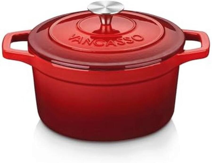 Gietijzeren Braadpan met Deksel 2 L 20 cm Geschikt voor Inductie Gas en Oven Rood