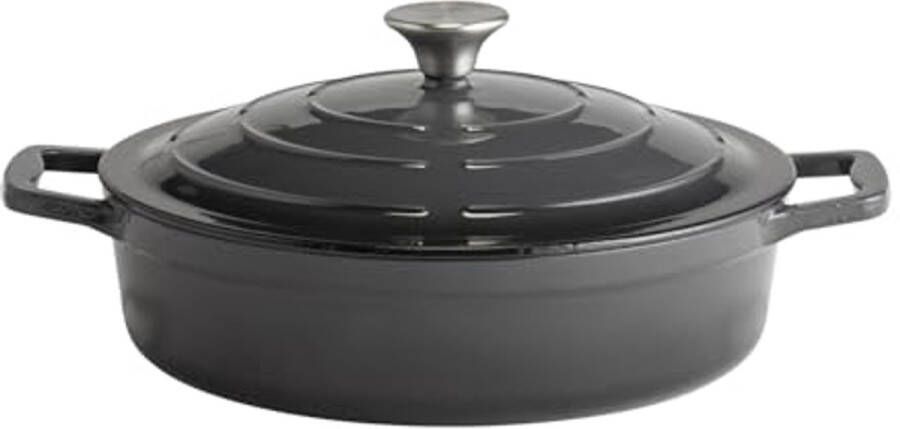 Gietijzeren braadpan met deksel Ø 28 cm inductievriendelijk ovenbestendig 3 liter antraciet