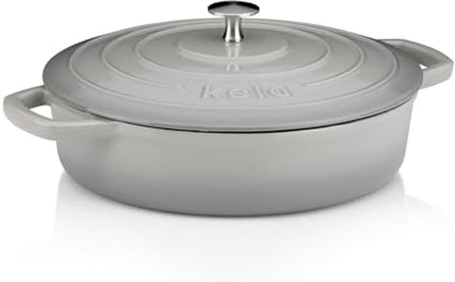Braadpan Met Deksel Gietijzeren Pan Langzaam Garen Hoge Warmteopslag 32 Liter Grijs