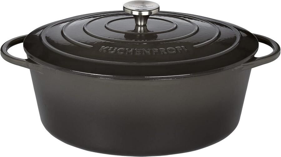 Gietijzeren braadpan met deksel 33 cm geëmailleerd voor alle warmtebronnen incl. inductie