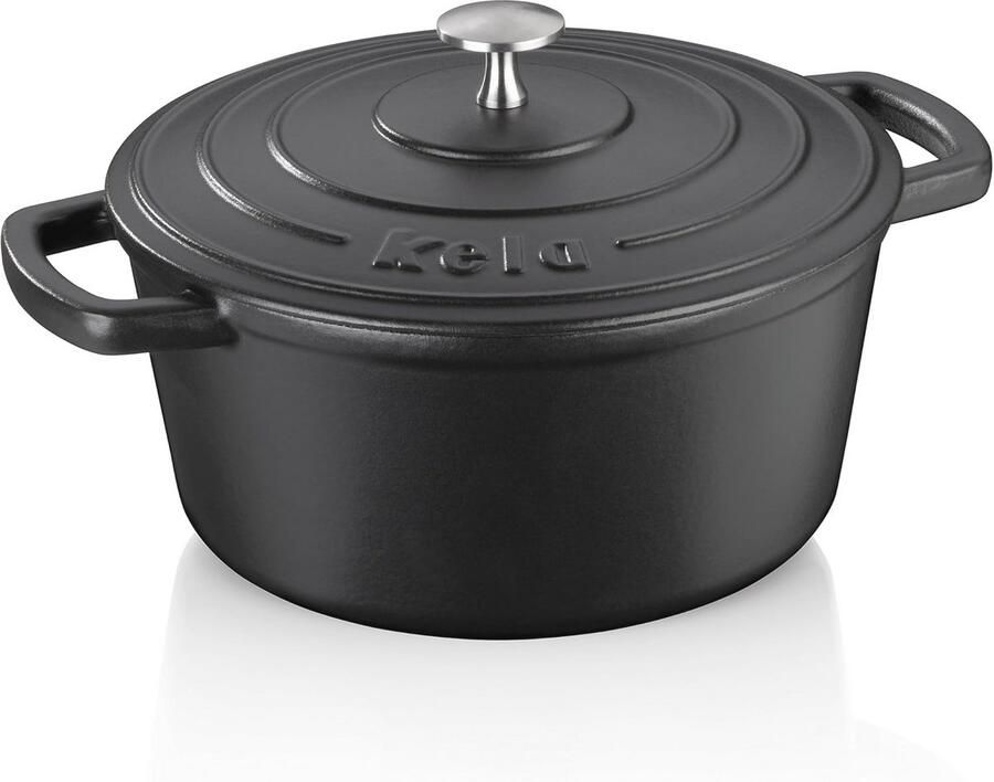 Gietijzeren Braadpan met Deksel 4L Geschikt voor Inductiekookplaten Zwart