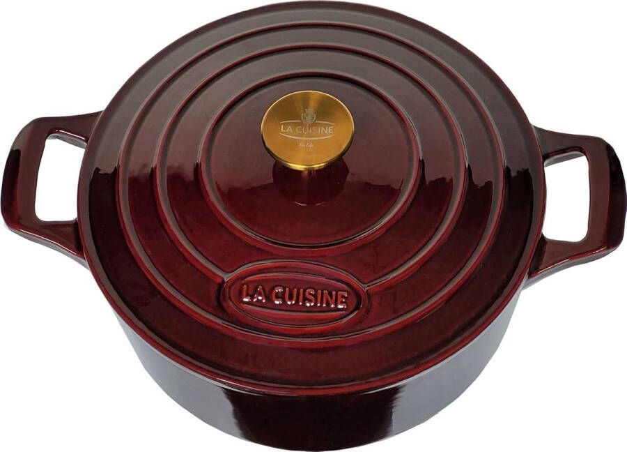Gietijzeren Braadpan met Deksel 5 L Matzwart met Cranberry Afwerking