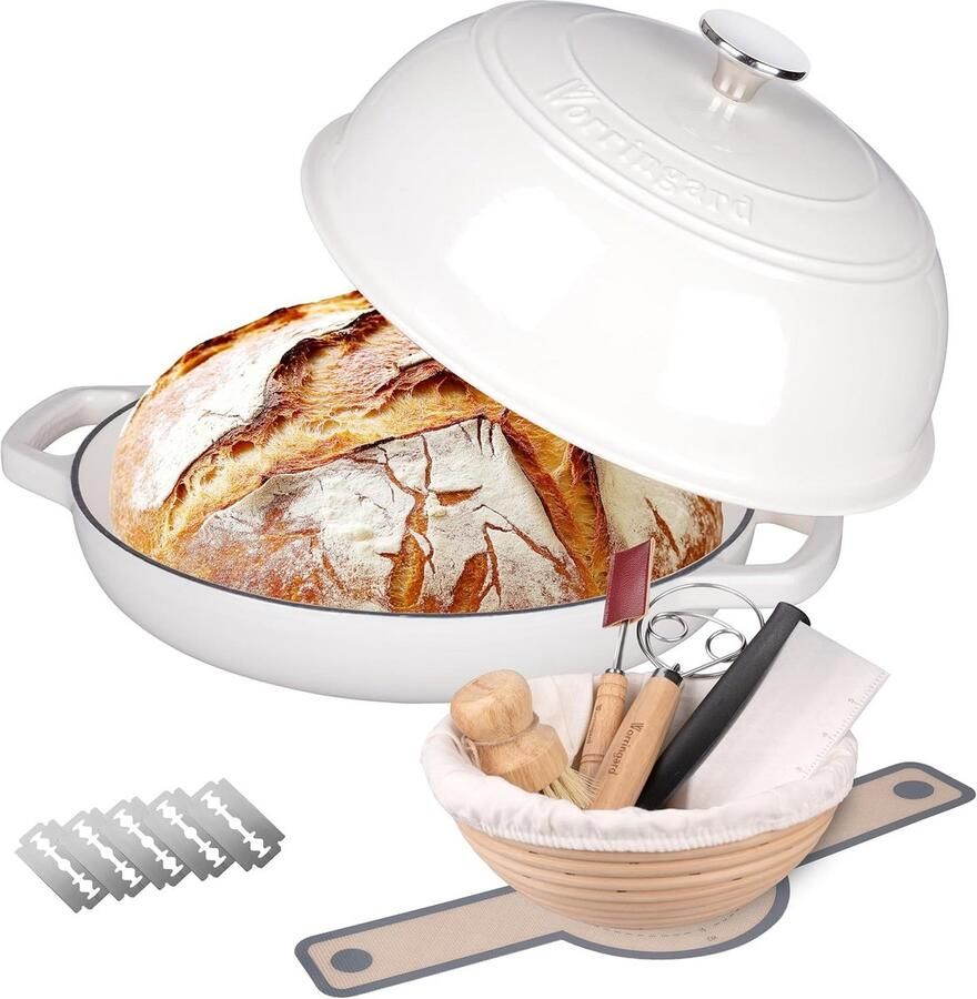 Gietijzeren braadpan met deksel 6 liter voor brood bakken en koken