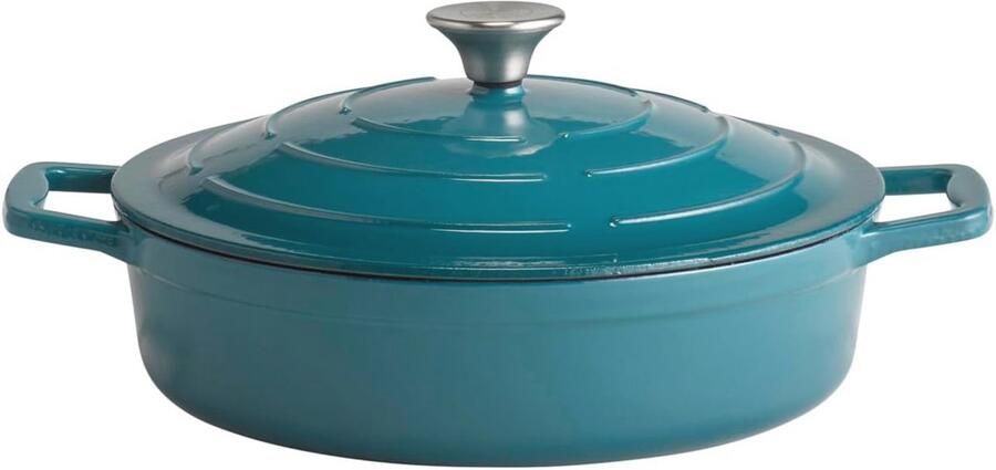 Gietijzeren braadpan met deksel geschikt voor inductie Ø 28 cm 3 liter turquoise