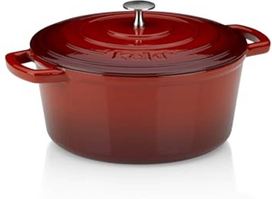 Gietijzeren Braadpan met Deksel Geschikt voor Inductie 5L Rood