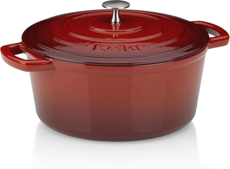 Gietijzeren Braadpan met Deksel Geschikt voor Inductie 5L Rood