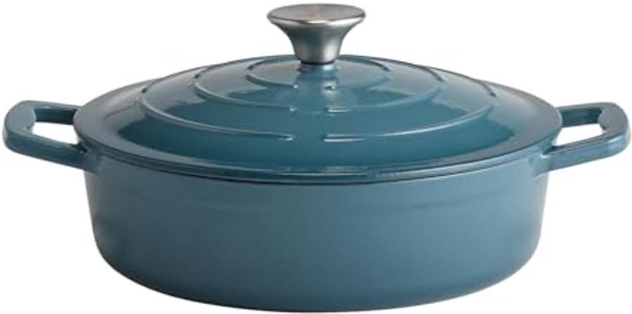 Gietijzeren braadpan met deksel inductie- en ovenbestendig Ø 25 cm 2 5 liter turquoise