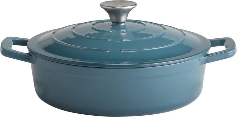 Gietijzeren braadpan met deksel inductie- en ovenbestendig Ø 25 cm 2 5 liter turquoise
