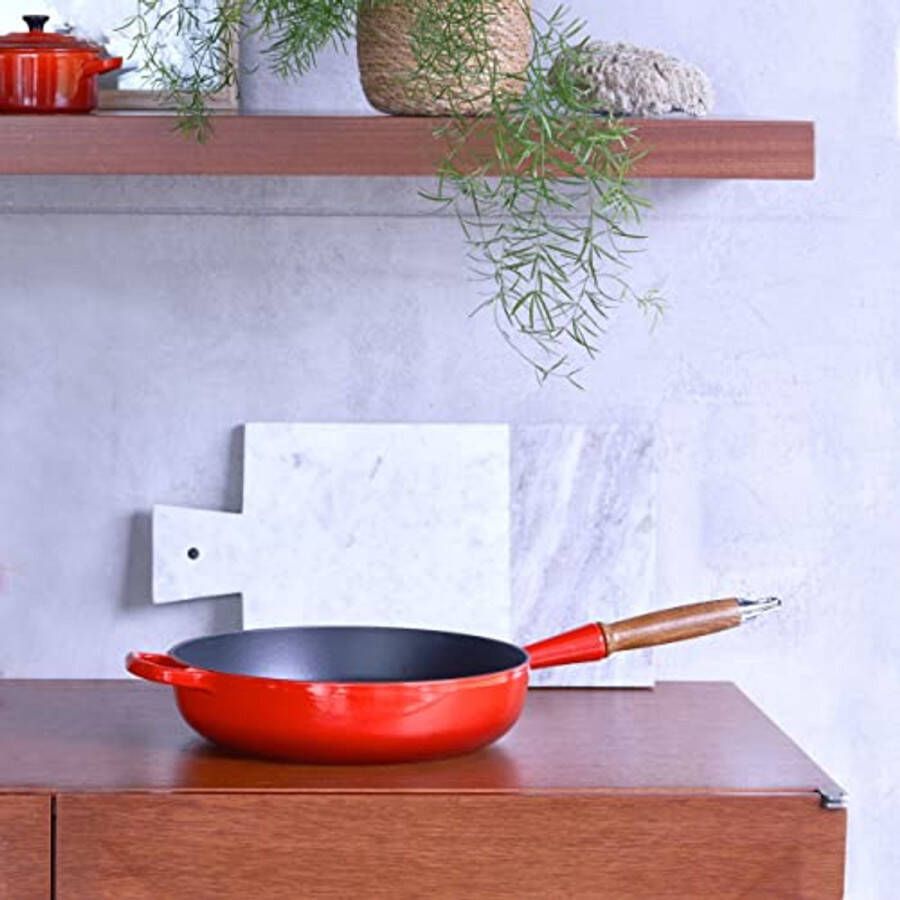 Gietijzeren Braadpan met Houten Handvat 28 cm Rozerood
