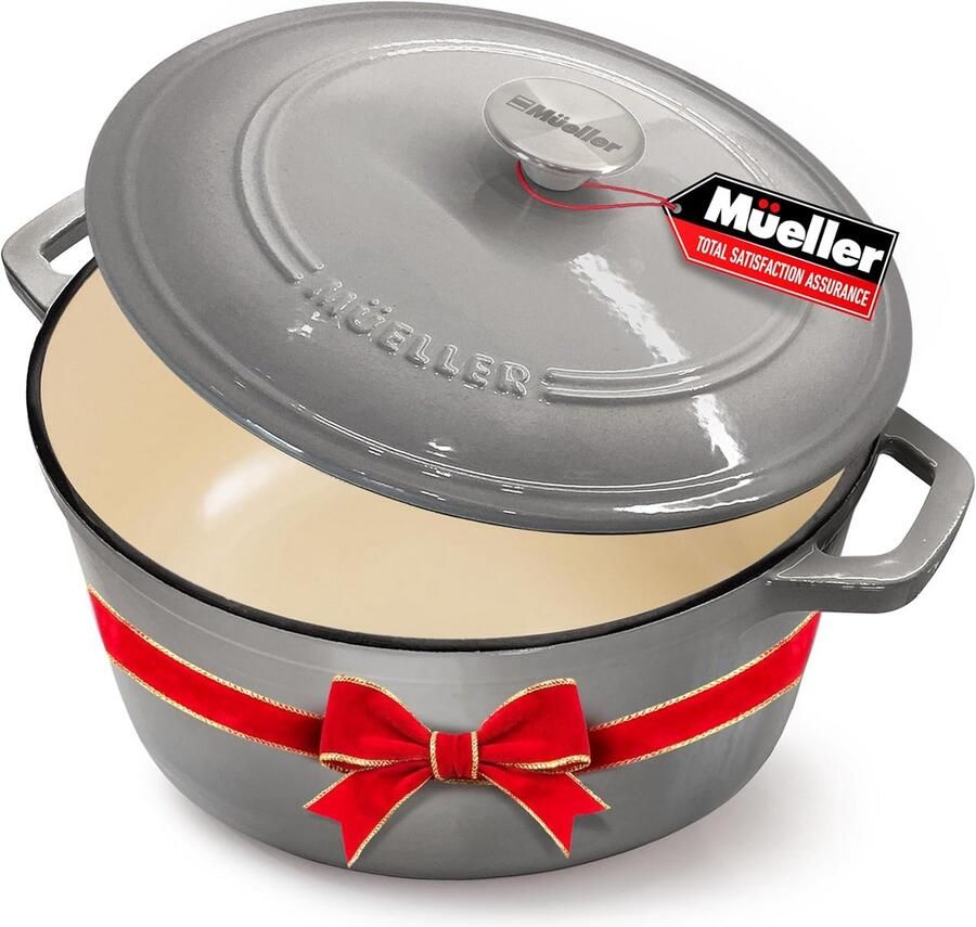 Gietijzeren Braadpan Nederlandse Oven Langzaam Koken Gelijkmatige Warmteverdeling 7.5 Liter Grijs