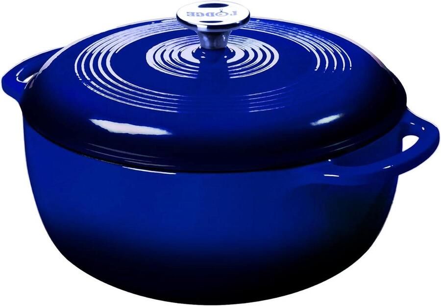 Gietijzeren Braadpan Nederlandse Oven Stoofpan Koken en Serveren Porselein Emaille Coating 3 Kwart Indigo