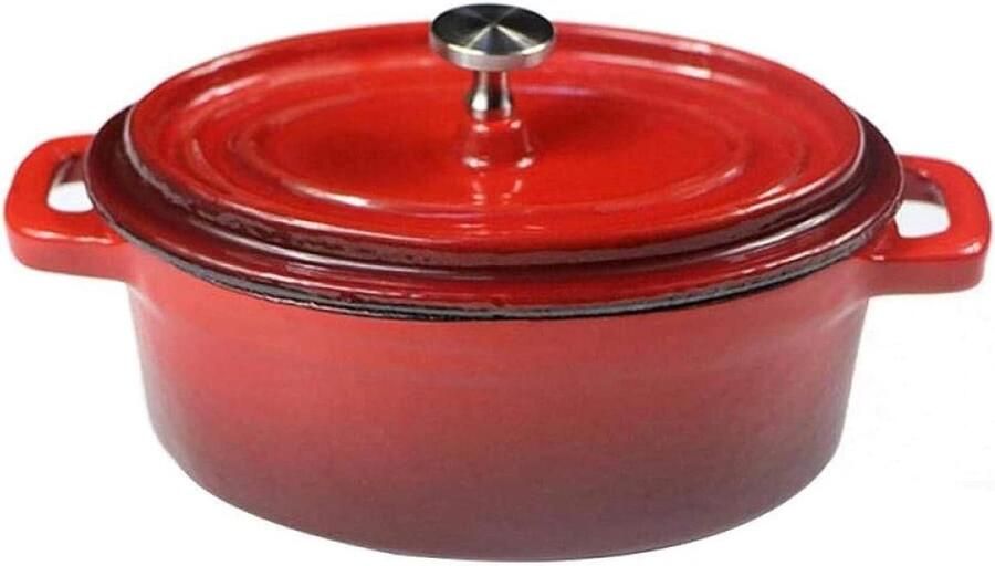Gietijzeren Braadpan Ovale Mini Pot Langzaam Garen Gelijkmatige Verwarming Mini Formaat Rood
