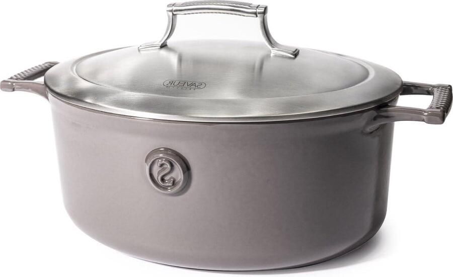 Gietijzeren Braadpan Ovale Stoofpan Langzaam Koken PFAS Vrij 30 cm Grijs