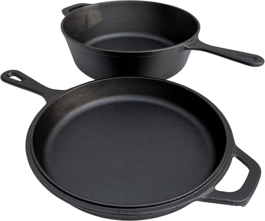 Gietijzeren Braadpan Oven en Kookplaat Veelzijdig Koken Afneembaar Deksel 33 Liter Zwart