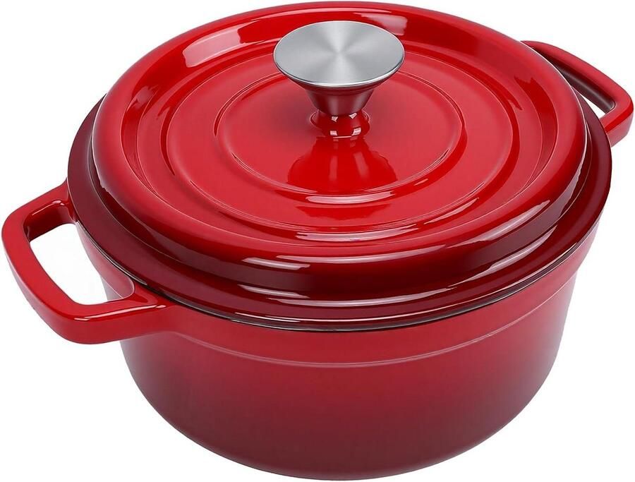 Gietijzeren Braadpan Ovenbestendige Pan Langzaam Garen Gelijkmatige Warmte 7 Liter Rood