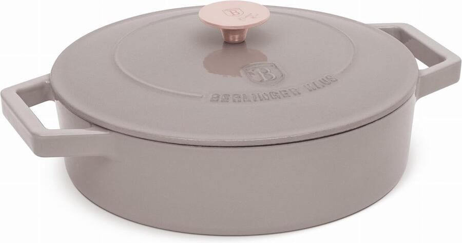 Gietijzeren Braadpan Ovenpan Stoofpan Langzaam Koken Gelijkmatige Warmte 26 cm 2.5 Liter Grijs