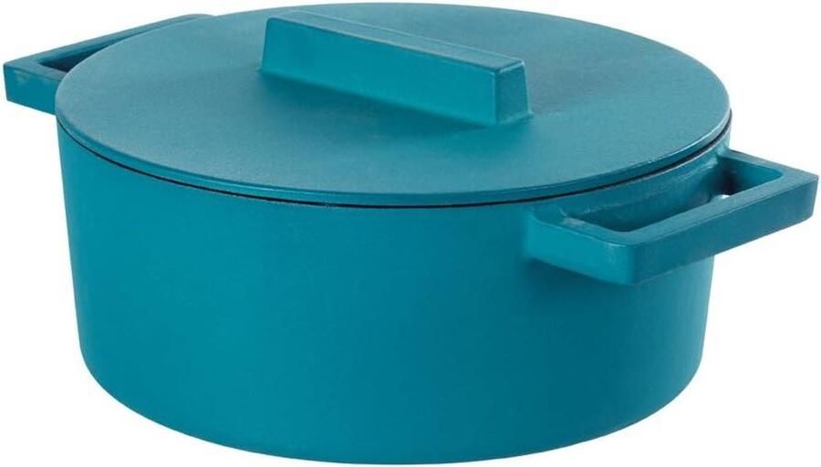 Gietijzeren Braadpan Ovenschaal Deksel Langzaam Garen Geschikt Alle Warmtebronnen 24x24x11.8 cm Lichtblauw
