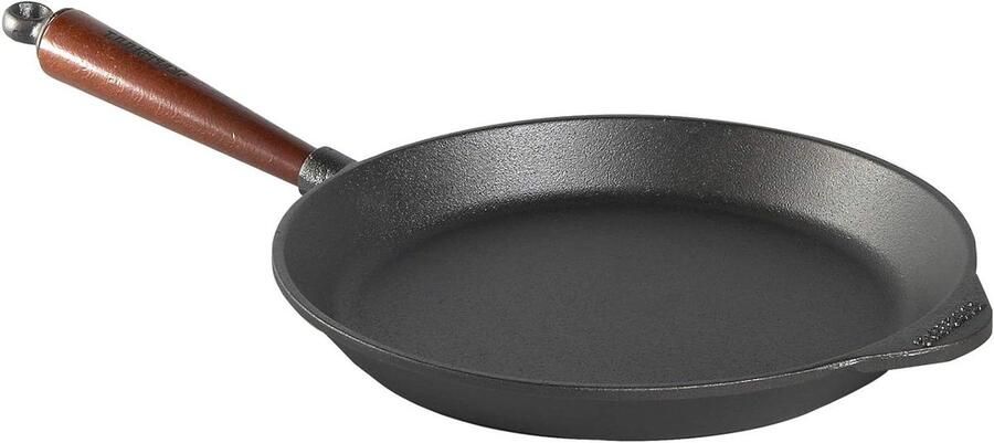 Gietijzeren Braadpan Ovenschaal Koekenpan Langzaam Garen Houten Handvat 28 cm Zwart