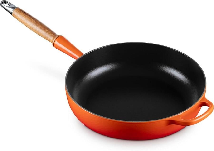 Gietijzeren braadpan Ovenschaal Langzaam garen Houten handvat 28 cm Vulkaan rood