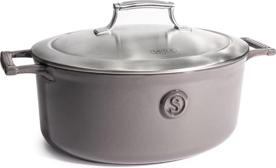 Gietijzeren Braadpan Ovenschaal Langzaam Koken PFAS Vrij 30 cm Grijs