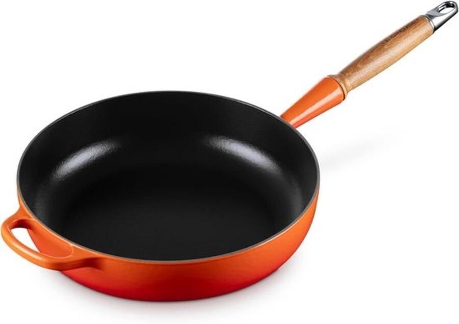 Gietijzeren braadpan Ovenschaal met deksel Langzaam garen Houten handvat 28 cm Vulkaanrood